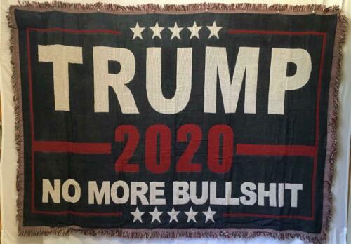 Trump 2020 No More Bullshit Afghan Style Fringe Hem Hand Woven 100% Cotton Blanket