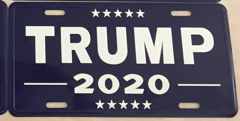 TRUMP 2020 BLUE ALUMINUM EMBOSSED LICENSE PLATE