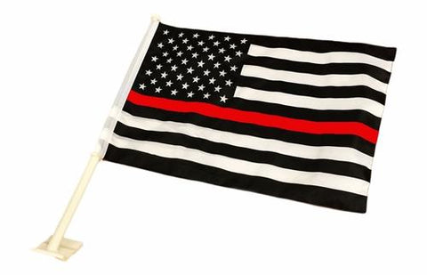 USA Fire Memorial Red Line - Double Sided Knit 12"X18" Car Flag Rough Tex® 100D