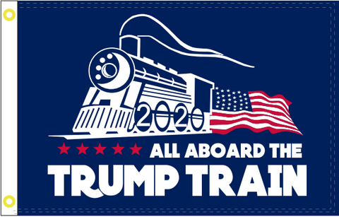 All Aboard the Trump Train Blue 3'X5' Flag Rough Tex® 68D Nylon