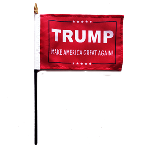 12 TRUMP IV Red 4"X6" STICK FLAGS BY THE DOZEN WHOLESALE PER DESIGN!