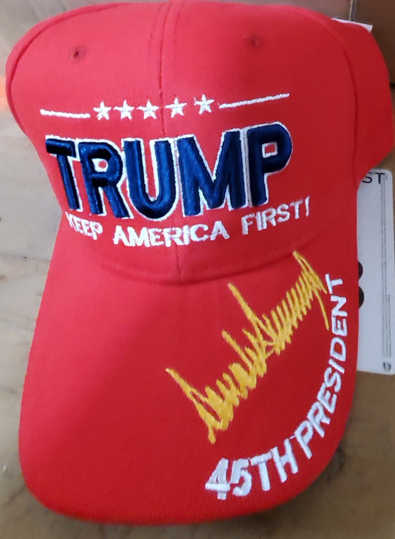 Keep America First Gold Signature Series Trump 45th President 2020 Hat Cap - Official President Trump Embroidered Collectors Item Red