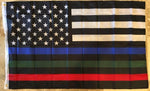 USA MEMORIAL OFFICIAL SERVICE SUPPORTERS FLAG (POLICE, MILITARY & FIRE RESCUE) FLAG THIN BLUE GREEN RED LINE AMERICAN FLAG 3X5 150D ROUGH TEX ® NYLON